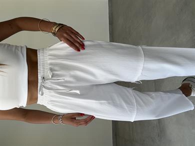 Pucca Beyaz Pis Dikiş Beli Lastikli Pantolon