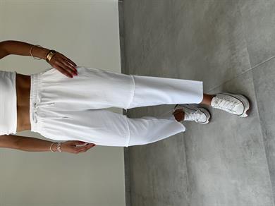 Pucca Beyaz Pis Dikiş Beli Lastikli Pantolon