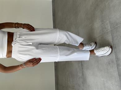 Pucca Beyaz Pis Dikiş Beli Lastikli Pantolon