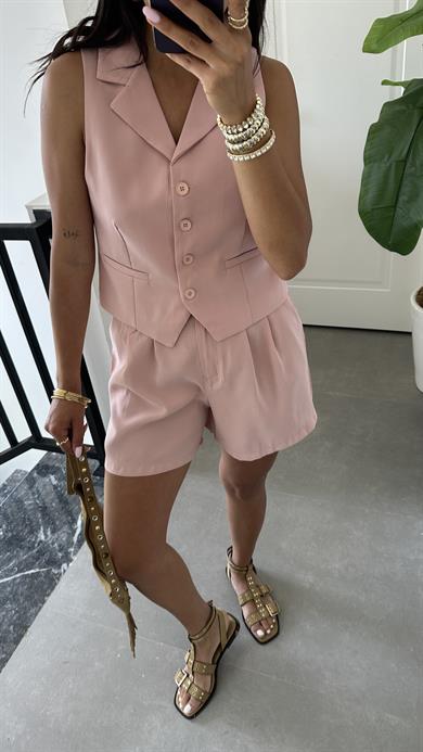 Pudra Şort Yelek Takım