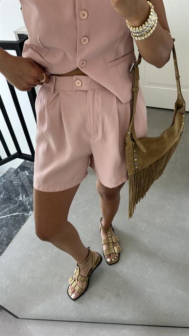 Pudra Şort Yelek Takım
