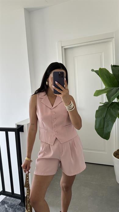 Pudra Şort Yelek Takım