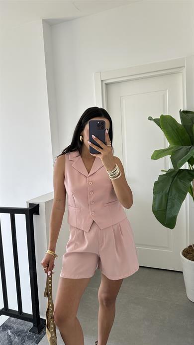 Pudra Şort Yelek Takım