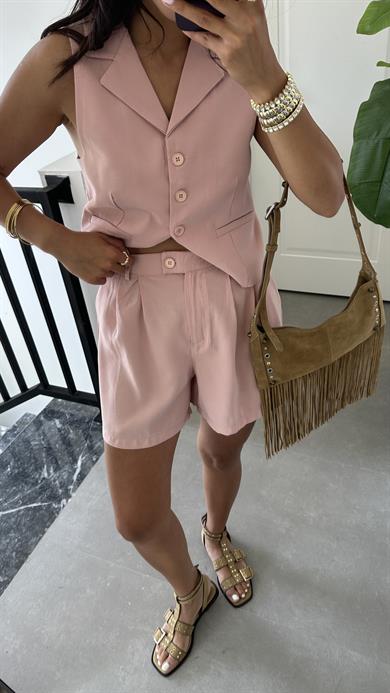 Pudra Şort Yelek Takım