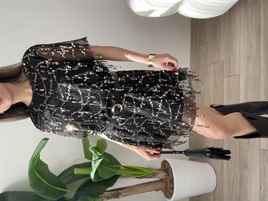 Pul Payet Siyah Elbise