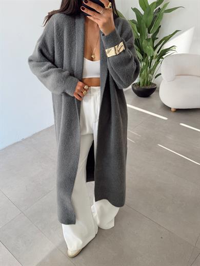 Sakallı Antrasit Uzun Triko Hırka