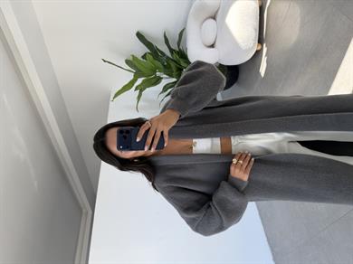 Sakallı Antrasit Uzun Triko Hırka