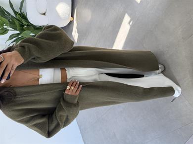 Sakallı Haki Uzun Triko Hırka