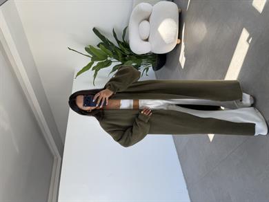 Sakallı Haki Uzun Triko Hırka