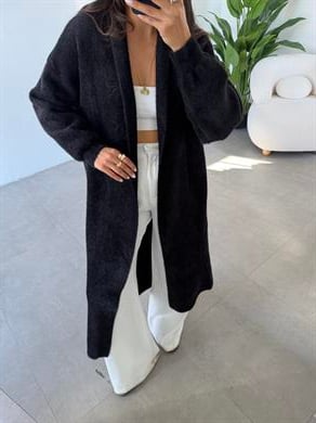 Sakallı Siyah Uzun Triko Hırka