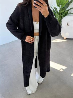 Sakallı Siyah Uzun Triko Hırka