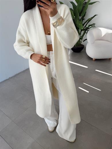 Sakallı Vanilya Uzun Triko Hırka