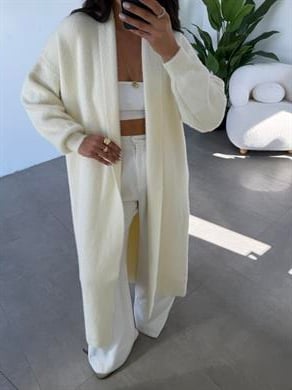 Sakallı Vanilya Uzun Triko Hırka