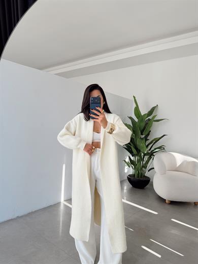 Sakallı Vanilya Uzun Triko Hırka