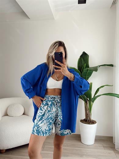 Saks Düşük Omuz Gömlek