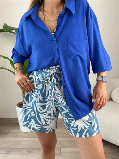 Saks Düşük Omuz Gömlek