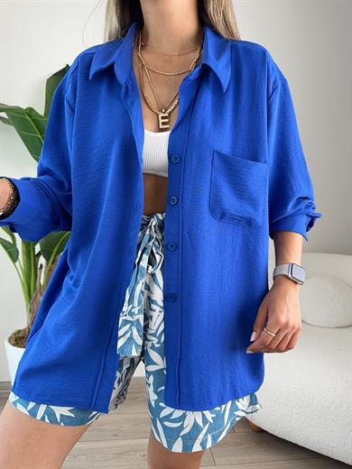 Saks Düşük Omuz Gömlek