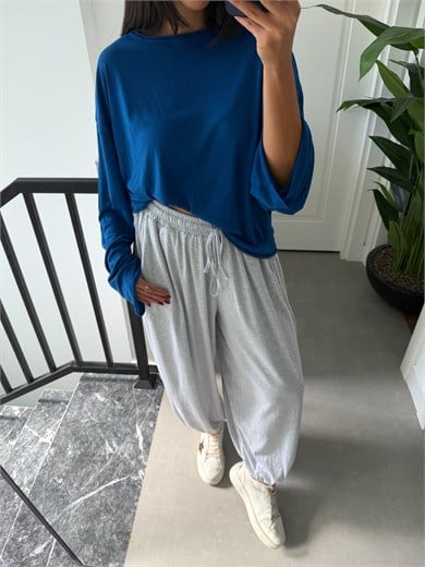 Saks Transparan Uzun Kollu Basic Tshirt