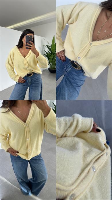 Sarı 4 Düğmeli Hırka