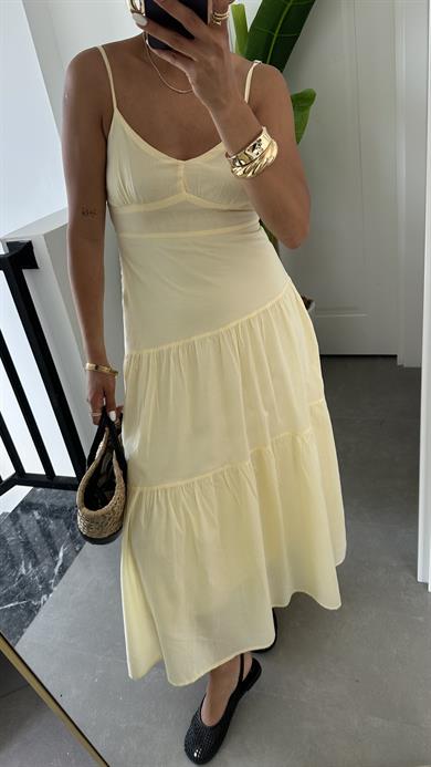 Sarı Asimetrik Gipeli Elbise