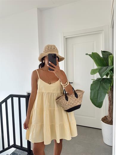 Sarı Askılı Mini Elbise