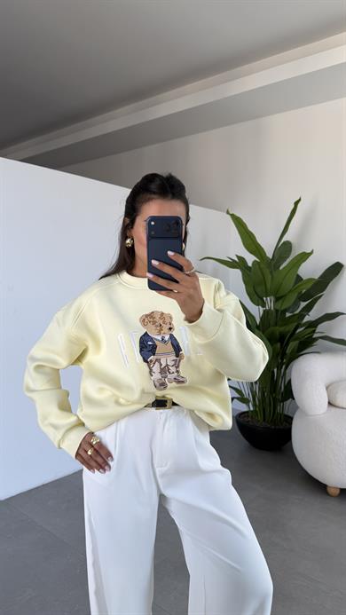 Sarı Ayıcık Desenli Sweatshirt