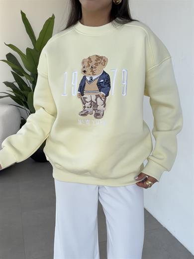 Sarı Ayıcık Desenli Sweatshirt
