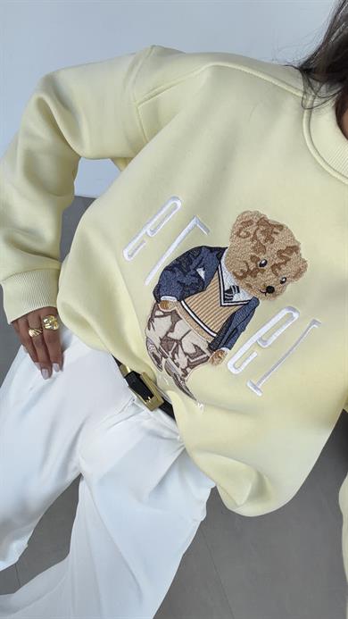 Sarı Ayıcık Desenli Sweatshirt