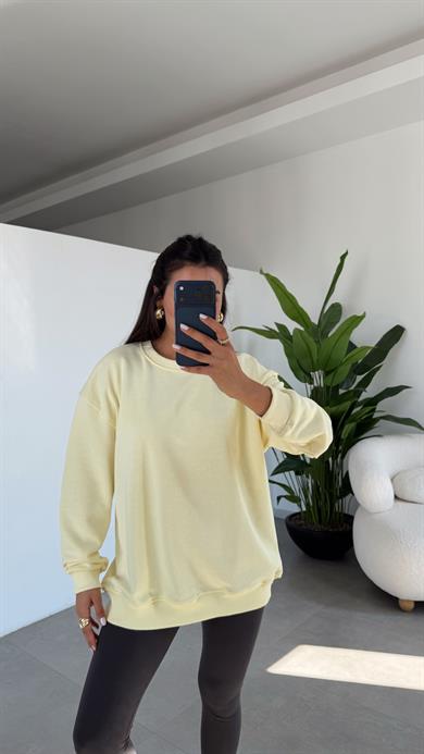 Sarı Bisiklet Yaka Oversize Sweat