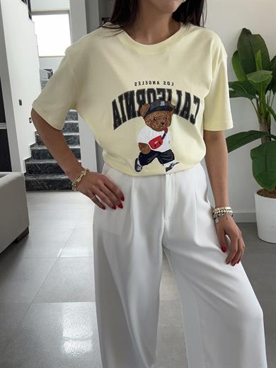 Sarı California Tedy Nakışlı Tshirt