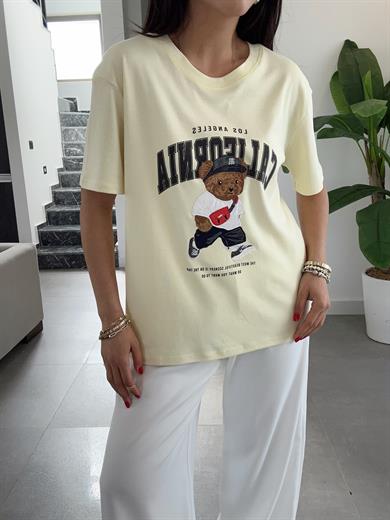 Sarı California Tedy Nakışlı Tshirt