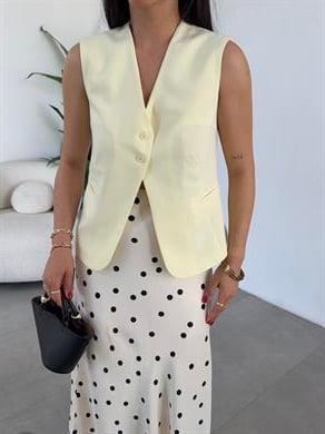 Sarı Cepli Düğmeli Yelek