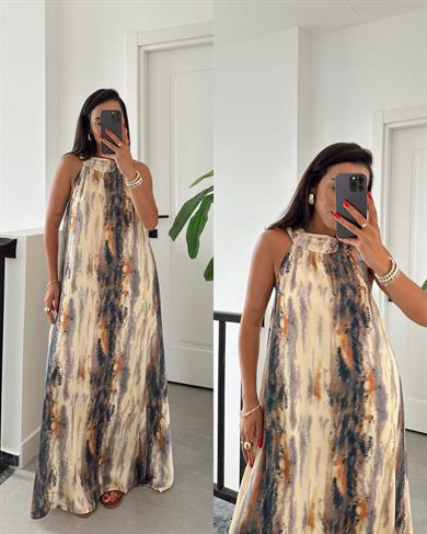 Sarı Düğme Detaylı Kraşlı Elbise