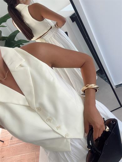 Sarı Düğmeli Dokuma Yelek