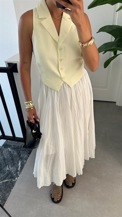 Sarı Düğmeli Dokuma Yelek