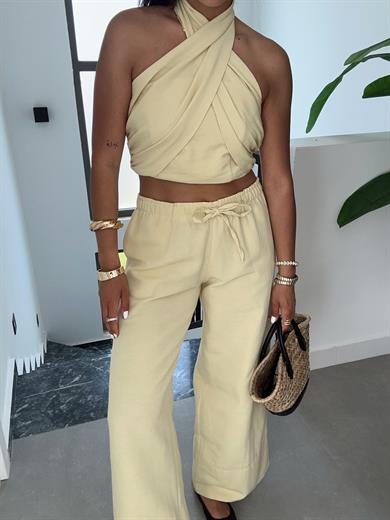 Sarı Halter Yaka Bluz Takım