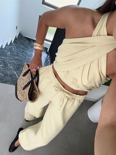 Sarı Halter Yaka Bluz Takım