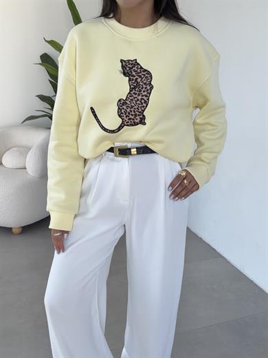 Sarı Leopar Desenli Sweatshirt