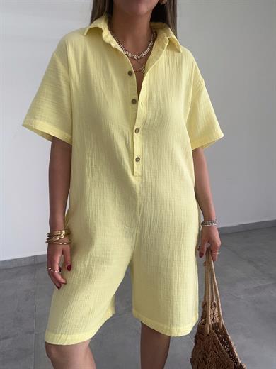 Sarı Müslin Yakalı Tulum