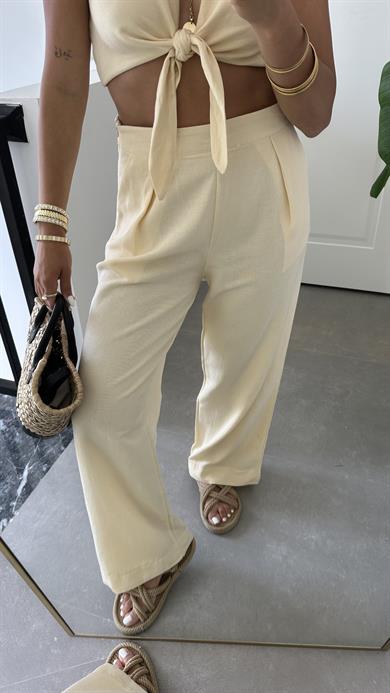 Sarı Ön Bağlamalı Crop Takım