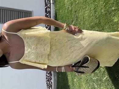 Sarı Pamuk Dantel Askılı Elbise