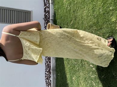 Sarı Pamuk Dantel Askılı Elbise