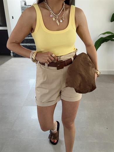 Sarı Pamuk Penye U Yaka Atlet