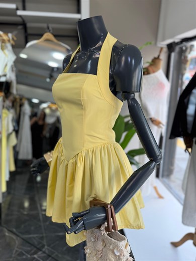 Sarı Poplin Kumaş Halter Yaka Elbise
