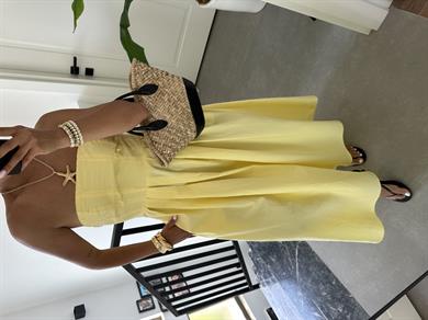 Sarı Poplin Kumaş Straplez Elbise