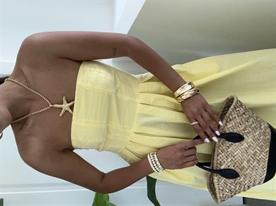 Sarı Poplin Kumaş Straplez Elbise