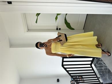 Sarı Poplin Kumaş Straplez Elbise