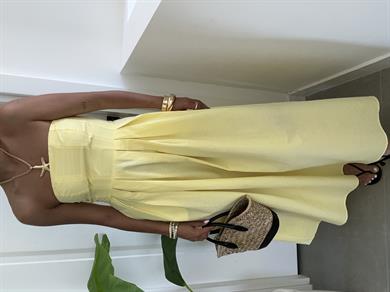 Sarı Poplin Kumaş Straplez Elbise