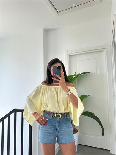 Sarı Yakası Lastikli Bluz