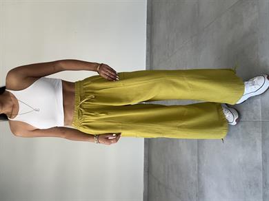 Sasha Olive Tasarım Keten Pantolon